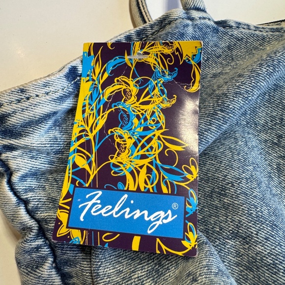 Vintage 80s denim purse, NWT acid-washed denim, Together / Feelings, spot stains - Picture 3 of 9